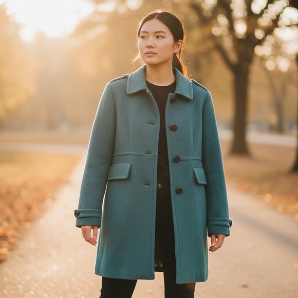 Banana Republic Jackets & Blazers - Banana Republic Teal Wool Blend Peacoat Trench Military Floral Lined Coat Small